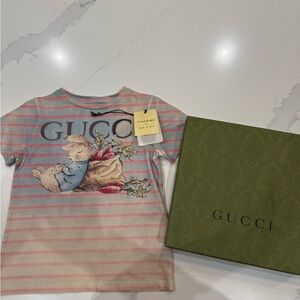 Gucci Kids Pastel Striped Tee with Bunny Design